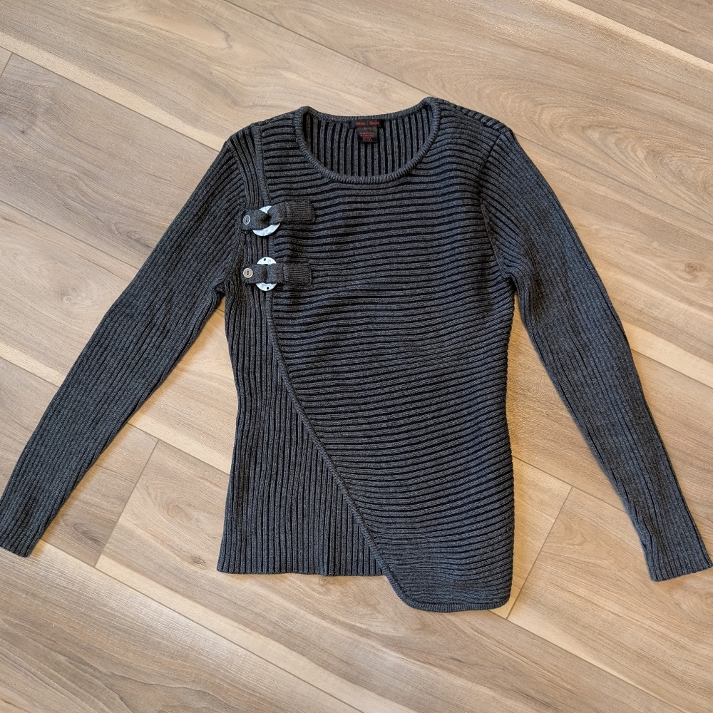 Women's Gray Sweater with Button Detail